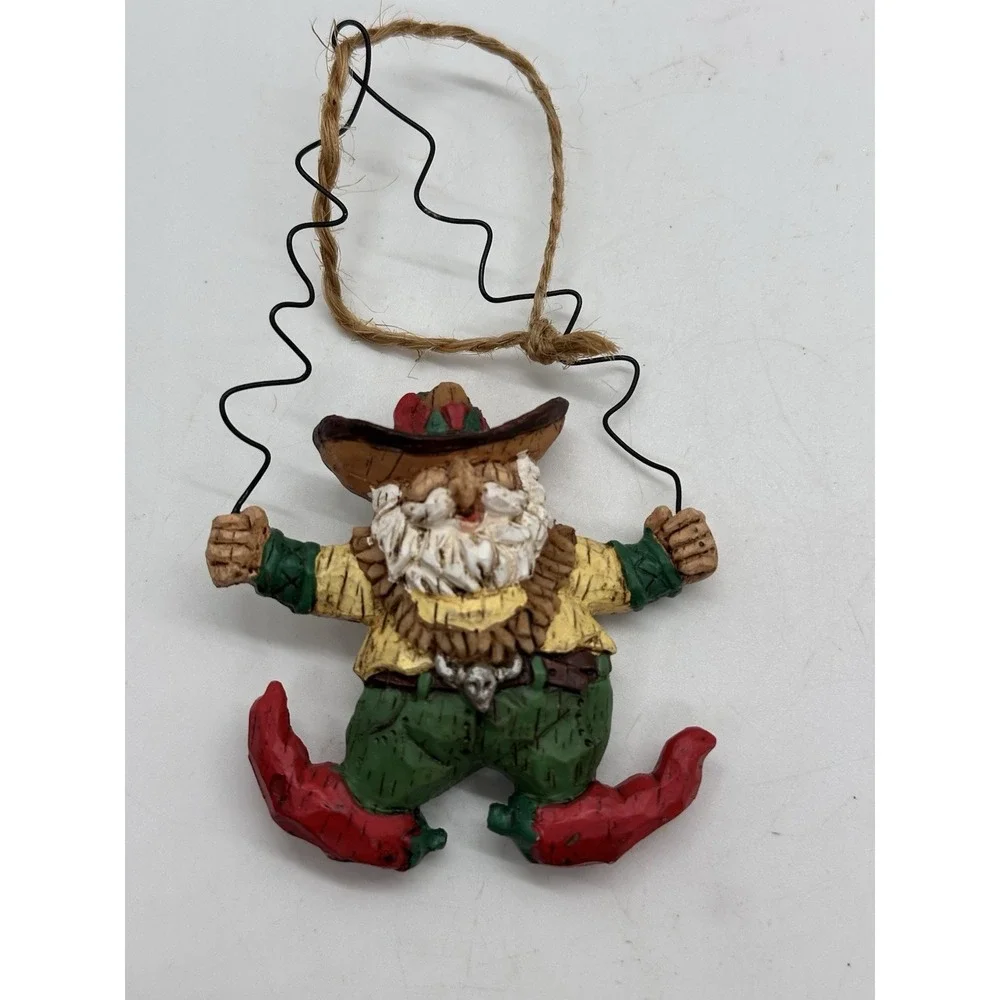 Chili Pepper Santa Ornament Rustic Southwest Folk Art Christmas Wire‎ Hanger